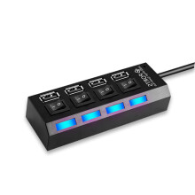 Multiport USB-hub - RNCYN - 4 poorten - USB 2.0 - Zwart - 18x7x6 cm - 40 cm kabel - 480 Mbps snelheid - Zuiver koper