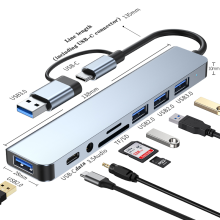 8-in-1 multiport dock - RNCYN - Aluminium - TF - PD - USB 3,5 mm audio - Type-C - Adapter - Splitter - Extender