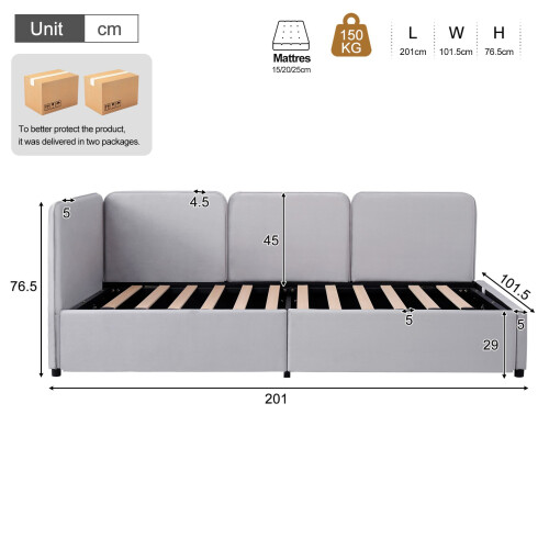 HOMAIRE 3FT Grey Velvet Ottoman Daybed 1