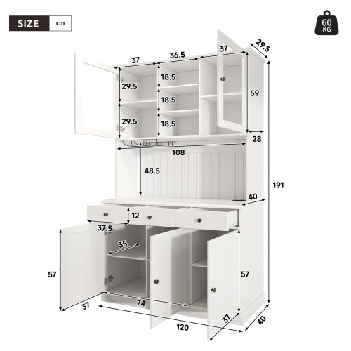 HOMAIRE White Tall Kitchen Cabinet 120x40x191cm 1