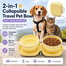 2-in-1 Collapsible Dog Bowls, Portable Silicone Double Pet Travel Bowl with Carabiner Clip for Camping Hiking