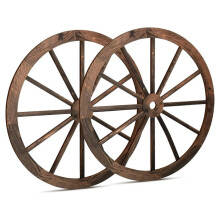 12 Inch 2 Pcs Wooden Wagon Wheel Decor, Western Rustic Decorations Wooden Decor for Bar, Garage, Bedroom, Cowboy Party