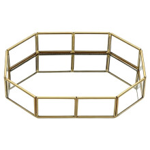 Mirror Glass Vanity Tray - Gold Makeup Organizer Perfume Tray Vintage Octagonal Dresser Trays for Jewelry Trinket
