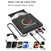 Zewnętrzny Napęd CD DVD USB 3.0 Typu C, Czytnik Płyt, Nagrywarka, Koncentrator USB i Gniazda na Karty