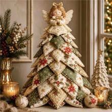 DIY Quilted Christmas Tree Kit, Christmas DIY Quilted Fabric Tree Kit, 3D Padded Patchwork Sewing Set A