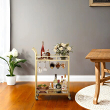 Bar Cart - Metal and Glass - Mirrored - Dual Shelves and Wine Holders