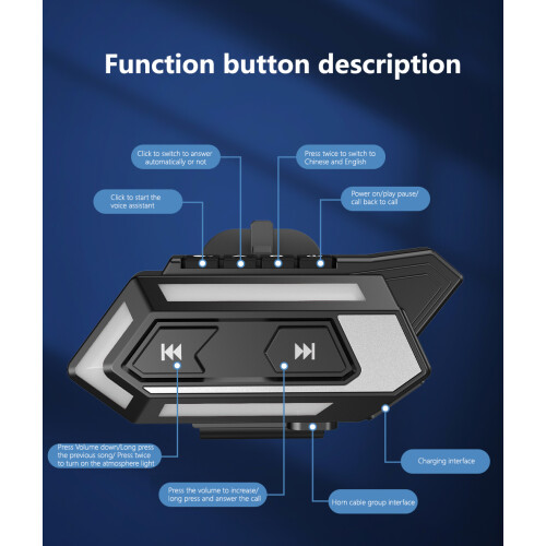 Bluetooth Motorcycle Headset - RNCYN - Model C10 - Wireless - Music Playback - No Intercom Function 2