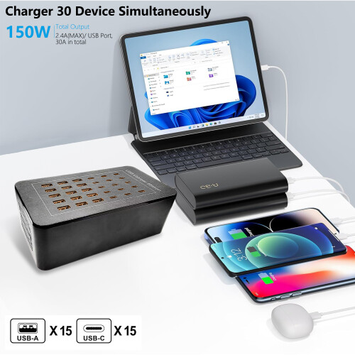 Έξυπνος σταθμός φόρτισης USB - RNCYN - 150W - 15 θύρες USB Type C 2