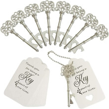 1set Vintage-Style Key Bottle Opener Wedding Favor Set (Includes Place/Thank-You Cards & Chains)