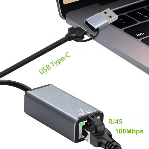 Προσαρμογέας Ethernet USB - RNCYN - RJ45 100Mbps - USB C και USB-A 1