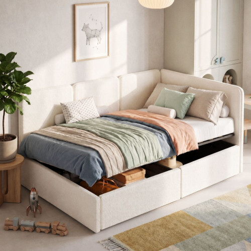 HOMAIRE 3FT Beige Bouclé Ottoman Daybed 2