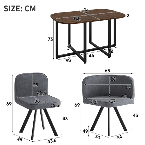 HOMAIRE Walnut Dining Set with 6 Gray Chairs 1