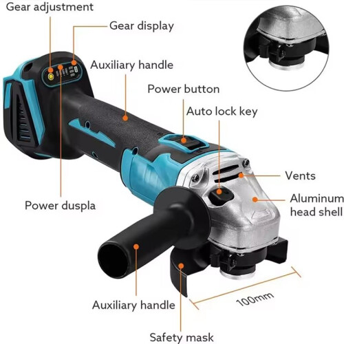 125MM Brushless Electric Angle Grinder with Variable Speed M14 Cordless Grinder Cutting Machine for  18V Battery 1