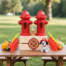 12PCS Fire Hydrant Cups with Lids Straws, 10oz Plastic Party Favors for Firefighter Birthday Decorations