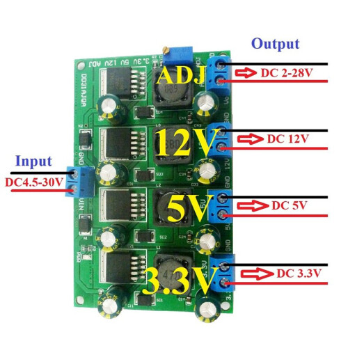 3A 4 Channels Multiple Switching Power Supply Module 3.3V 5V 12V ADJ Adjustable Output Step-Down Buck Converter Board 2