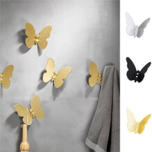 Stainless Steel Butterfly Shaped Wall Hanger Three-Dimensional Gold/Silver/Black Towel Hangers Anti-Rust Wall Mounted C