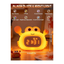 Cute Crab Silicone Night Light Alarm Clock for Kids, 2-in-1 Bedside Lamp & Gentle Wake Clock