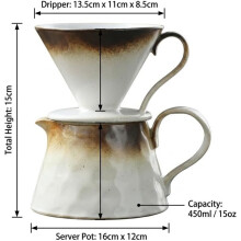 Set da Caffè In Ceramica per Filtro con Caraffa, Finitura Retrò Opaca, 2 Pezzi, Bianco, per La Preparazione Casalinga del Caffè.