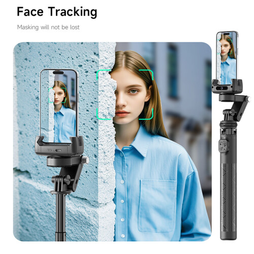 Selfie stick stabilizer for vlogging - RNCYN - AI face tracking - Built-in fill light - Single axis 2