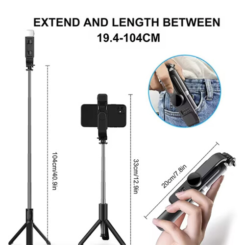 Τρίποδο Bluetooth για selfie με φως - RNCYN - Q02s - 3 σε 1 2