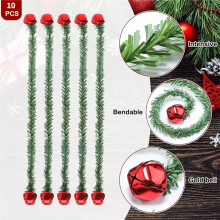 10Pcs 20Inch Christmas Garland Ties with Bell,Reusable Flexible Twist Ties for Stair Railing Banister Holiday Decor Red