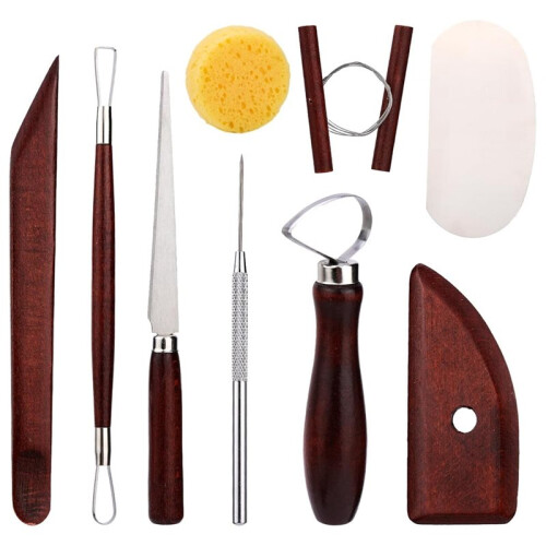 9PCS Pottery Tools Kit, Clay Sculpting Tool Set with Carving, Modeling, Trimming for Ceramic Beginner