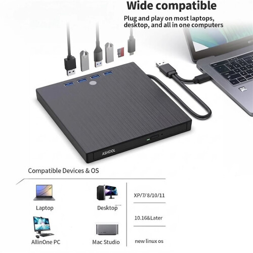 9 in 1 External USB 3.0 DVD CD RW Writer Drive Burner Reader Player for Laptop 2