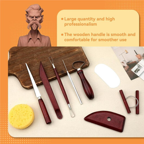 9PCS Pottery Tools Kit, Clay Sculpting Tool Set with Carving, Modeling, Trimming for Ceramic Beginner 2