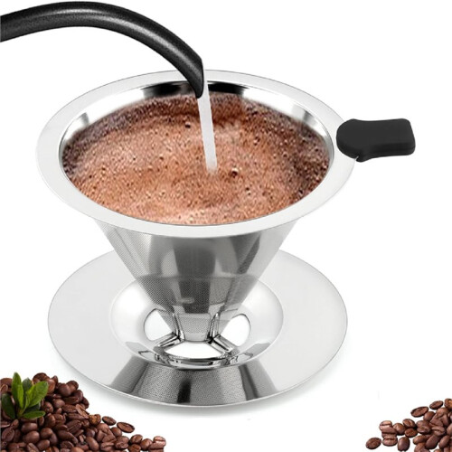 Pour over Coffee Dripper Stainless Steel Cone Coffee Filter Fine Mesh Double Layer 1