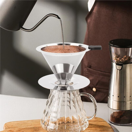 Pour over Coffee Dripper Stainless Steel Cone Coffee Filter Fine Mesh Double Layer 2