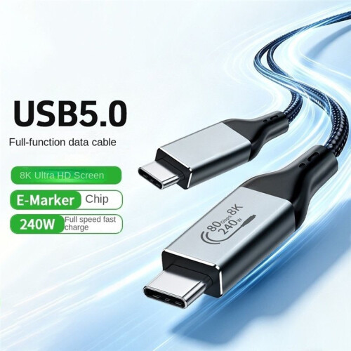 USB5.0 Full-Function Data Cable PD240W 80Gbps 8K 60Hz Type C Fast Charging Cable USB C to C Data Transfer Cable 2M 2