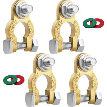 1set Battery Terminal Connectors - Pure Copper Bolt Design with Anti-Corrosion Washers, Suitable for Cars, RVs
