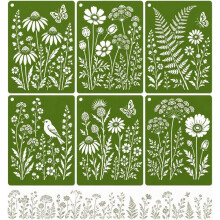 Kit de Plantillas para Pintar Paredes, 6 Plantillas Florales Grandes Reutilizables para Paredes, Madera, Muebles, Tela, para Aficionados Al Bricolaje
