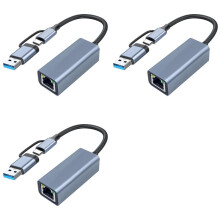 3X USB 3.0 to Ethernet Adapter with USB C to RJ45 Gigabit LAN 1000 Mbps Wired Network, Network Adapter, for Windows