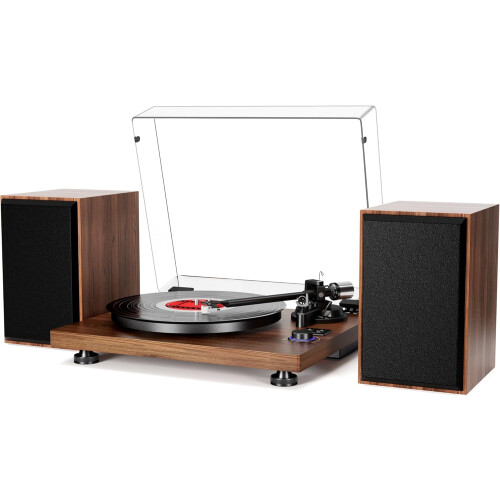 DIGITNOW Wireless Turntable HiFi System Wooden Bluetooth Record Player