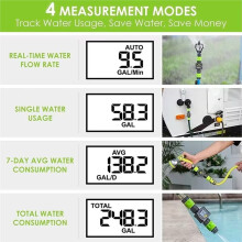 BSP 3/4''Digital Water Flow Meter Hose Water Meter for Outdoor Garden Hose, Measure Consumption and Water Flow Rate
