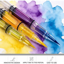 6 Pcs Water Brush Pen Set - Refillable Fountain Brush Pens for Watercolor Calligraphy Painting Drawing Scrapbooking