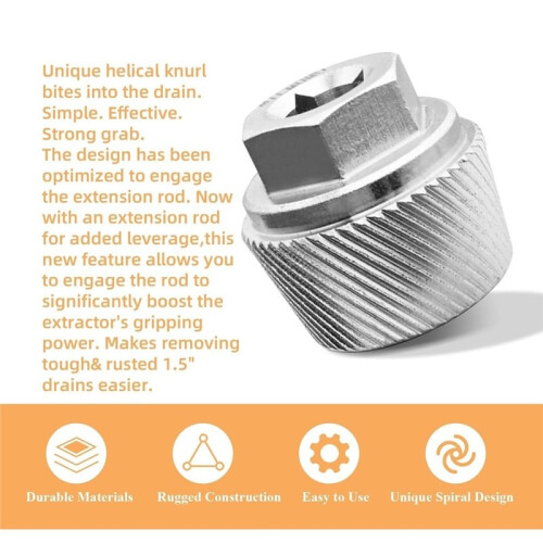 1.5" Tub Drain Extractor Removal Tool for Stubborn Rusted Broken Pipe for Bathtub Drain Repair Work 2
