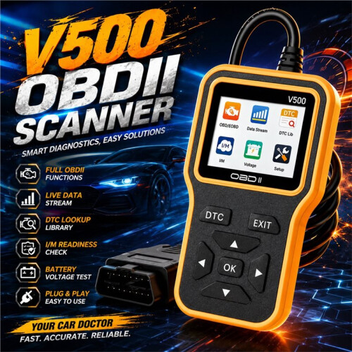 V500 Pro OBD2 Scanner: Engine Fault Code Reader, Live Data Stream, Battery Analysis for All Cars & Trucks 1