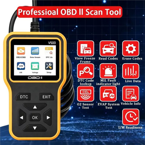 V500 Pro OBD2 Scanner: Engine Fault Code Reader, Live Data Stream, Battery Analysis for All Cars & Trucks
