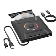External CD DVD Drive USB 3.0 Type-C Disc Reader Burner Player with USB Hub & Card Slots