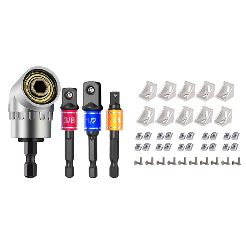1 Set Impact Grade Power Hand Tools Driver Sockets Adapter & 50 Pcs Corner Bracket Profile Connector Set