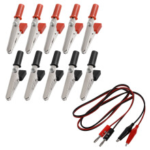 10 Pcs 50mm Plastic Handle Test Probe Metal Alligator Clips & 2 Pcs Red Black Banana Plugs To Alligator Clips Probe Test Cable 1M