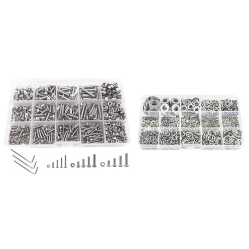 1 Set Button  Hex Socket  Cap Bolts Screws with Nuts & 1 Set Flat Washer and Lock Washer Assortment Set