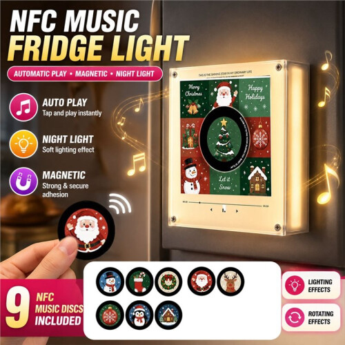 Disco Magnético Giratório de Natal com Luz Noturna, Que Canta Automaticamente e Possui NFC. 1