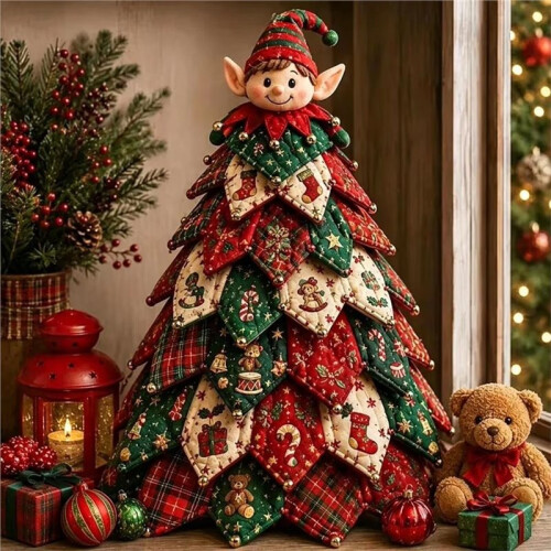 DIY Quilted Christmas Tree Kit, Christmas DIY Quilted Fabric Tree  Kit, 3D Padded Patchwork Sewing Set C 2