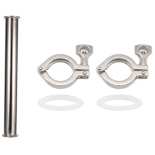 2Inch Tri Clamp 51mm OD Pipe Sanitary Spool Tube Length 458mm with 2Pcs Tri-Clamp Steel Single Pin Heavy Duty Tri Clamp