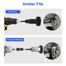 Wheel Hub Cleaning Kit with Abrasive Pads and 1/2" Adapters, for Power Drill & 1/2" Impact Driven Wrench