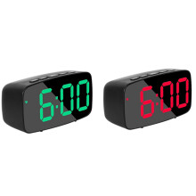 2PCS Digital Alarm Clock Bedside,LED Travel USB Desk Clock with 12/24H Date Temperature Snooze,Black+Green & Black+Red