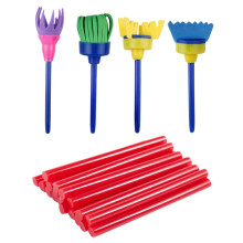 20 Pcs Red Hot Melt Glue Gun Adhesive Sticks 7X100Mm for Model with 4 Pcs Sponge Paint Brushes for Kids, Early Learning Drawing Painting Tools